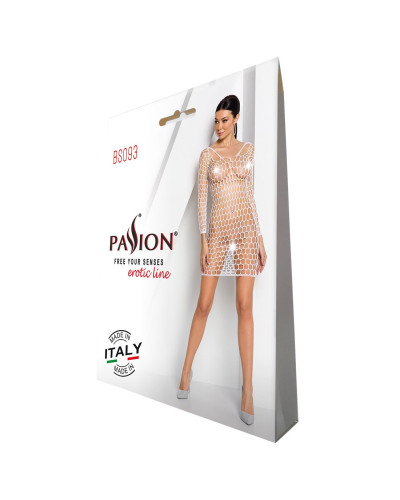 Бодістокінг-сукня з глибоким коміром Passion BS093 white, довгі рукави - Фото №4