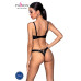 Комплект з екошкіри Passion CELINE BIKINI S/M black відкритий бра зі стрічками, стрінги зі шнурівкою - Фото №2