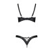 Комплект з екошкіри Passion CELINE BIKINI S/M black відкритий бра зі стрічками, стрінги зі шнурівкою - Фото №4