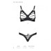 Комплект з екошкіри Passion CELINE BIKINI S/M black відкритий бра зі стрічками, стрінги зі шнурівкою - Фото №5