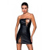 Мінісукня з екошкіри Passion CELINE CHEMISE black L/XL, шнурівка, трусики в комплекті - Фото №1
