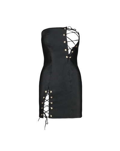 Мінісукня з екошкіри Passion CELINE CHEMISE black L/XL, шнурівка, трусики в комплекті - Фото №5