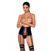 Пояс-корсет из экокожи Passion CELINE SET S/M, black, шнуровка, съемные пажи для чулок, стринги - Фото №1