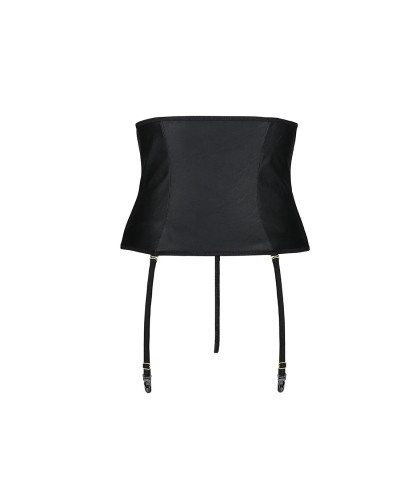 Пояс-корсет из экокожи Passion CELINE SET S/M, black, шнуровка, съемные пажи для чулок, стринги - Фото №6