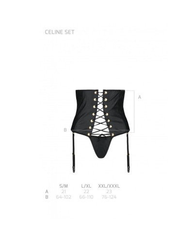 Пояс-корсет из экокожи Passion CELINE SET S/M, black, шнуровка, съемные пажи для чулок, стринги - Фото №7