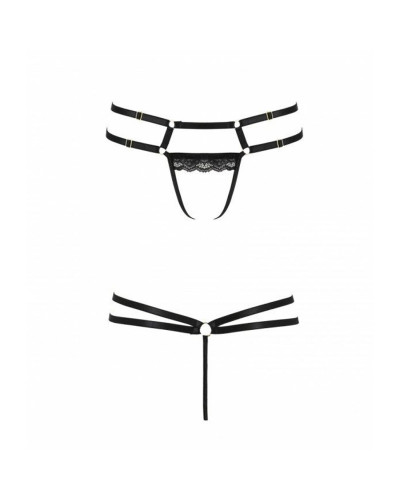Трусики-стрінги зі стреп із мереживом Passion Exclusive LORRY THONG XXL/XXXL, black - Фото №5