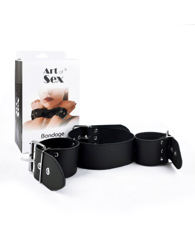 Ошейник с наручниками из натуральной кожи Art of Sex - Bondage Collar with Handcuffs - Фото №1