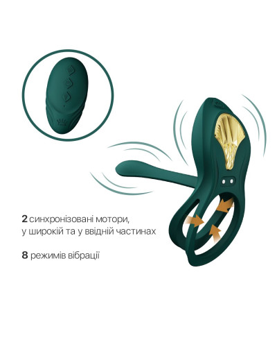 Смарт-ерекційне кільце Zalo - BAYEK Turquoise Green, подвійне з ввідною частиною, пульт ДК - Фото №4