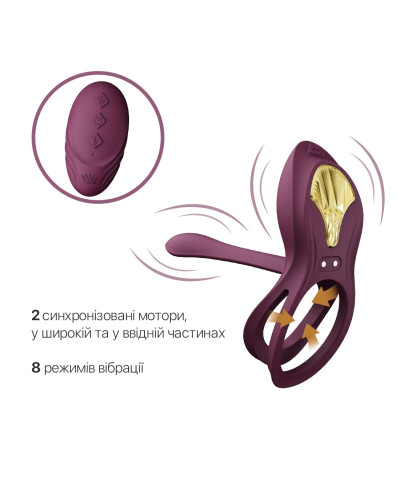 Смарт-ерекційне кільце Zalo - BAYEK Velvet Purple, подвійне з ввідною частиною, пульт ДК - Фото №4