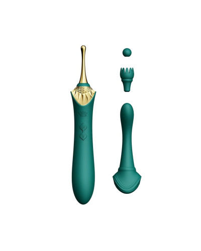 Вагинально-клиторальный вибратор Zalo — Bess Turquoise Green, многофункциональный с насадками - Фото №1