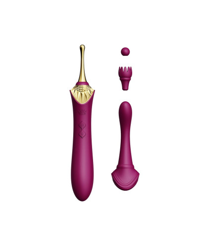 Вагинально-клиторальный вибратор Zalo — Bess Velvet Purple, мультифункциональный с насадками - Фото №1