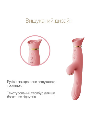Вібратор з підігрівом та вакуумною стимуляцією клітора Zalo - ROSE Vibrator Strawberry Pink - Фото №3