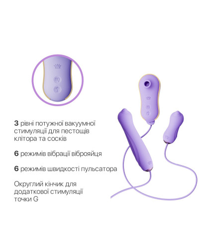 Набор 3в1 Zalo – UNICORN Set Violet, виброяйцо, пульсатор, вакуумный стимулятор - Фото №4