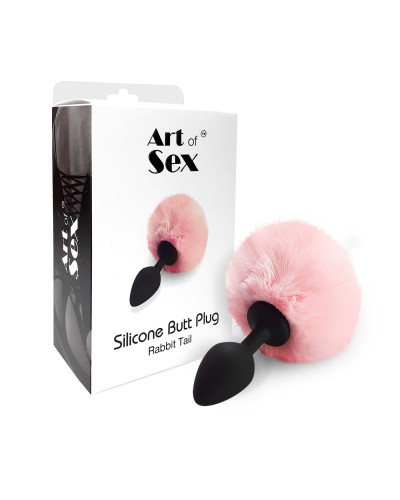 Силіконова анальна пробка М Art of Sex - Silicone Bunny Tails Butt plug Pink, діаметр 3,5 см - Фото №3