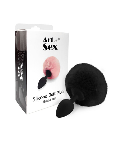 Силиконовая анальная пробка М Art of Sex - Silicone Bunny Tails Butt plug Black, диаметр 3,5 см - Фото №3