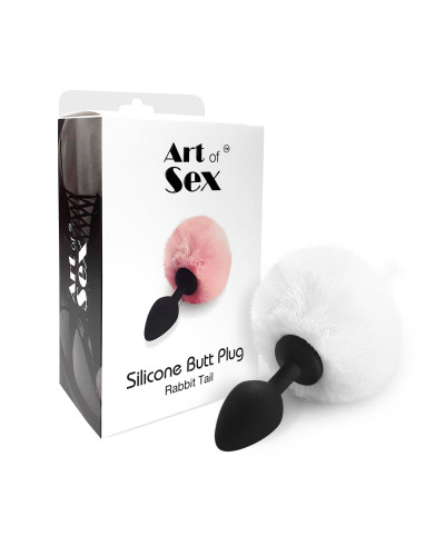 Силиконовая анальная пробка М Art of Sex - Silicone Bunny Tails Butt plug White, диаметр 3,5 см - Фото №3