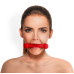 Кляп-палиця на ременях Art of Sex – Gag Stick Silicon, червоний, натуральна шкіра - Фото №1