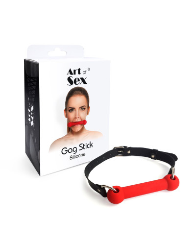 Кляп-палиця на ременях Art of Sex – Gag Stick Silicon, червоний, натуральна шкіра - Фото №4