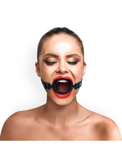 Кляп-розширювач силіконове кільце Art of Sex – Gag Ring, чорний, натуральна шкіра - Фото №1
