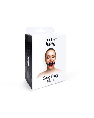Кляп-розширювач силіконове кільце Art of Sex – Gag Ring, чорний, натуральна шкіра - Фото №4