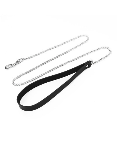 Поводок на цепочке из натуральной кожи Art of Sex - Leash, цвет Черный - Фото №1