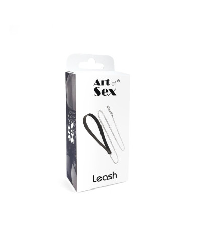 Поводок на цепочке из натуральной кожи Art of Sex - Leash, цвет Черный - Фото №5