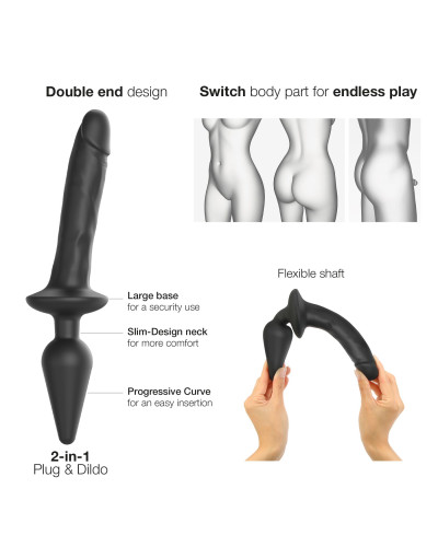Анальная пробка с дилдо 2в1 Strap-On-Me SWITCH PLUG-IN REALISTIC DILDO Black XXL, диаметр 5,2/3,9 см - Фото №2