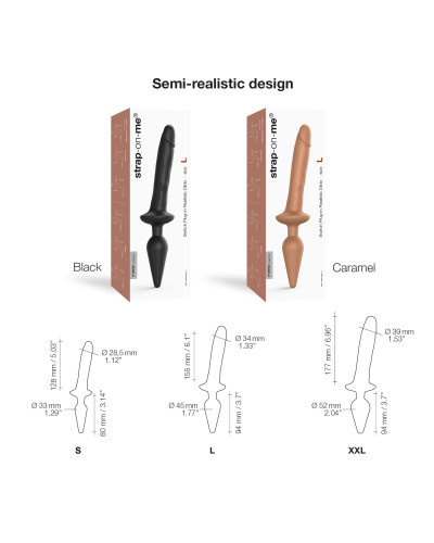 Анальная пробка с дилдо 2в1 Strap-On-Me SWITCH PLUG-IN REALISTIC DILDO Black XXL, диаметр 5,2/3,9 см - Фото №3
