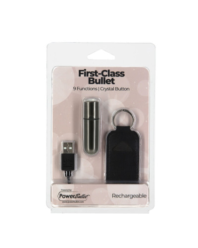 Віброкуля PowerBullet First-Class Bullet 2.5″ з Key Chain Pouch, Gun Metal, 9 режимів вібрації - Фото №6