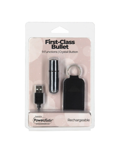 Вибропуля PowerBullet First-Class Bullet 2.5″ with Key Chain Pouch, Silver, 9 режимов вибрации - Фото №6
