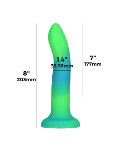 Фалоімітатор, що світиться в темряві, ADDICTION Rave 8″, Glow in the Dark Dildo Blue Green, 20,3 см - Фото №4