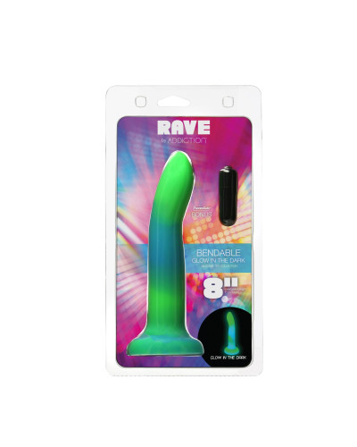 Фалоімітатор, що світиться в темряві, ADDICTION Rave 8″, Glow in the Dark Dildo Blue Green, 20,3 см - Фото №8