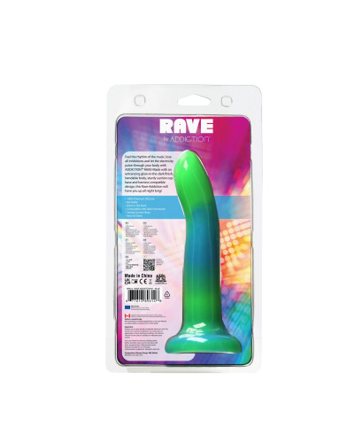 Фалоімітатор, що світиться в темряві, ADDICTION Rave 8″, Glow in the Dark Dildo Blue Green, 20,3 см - Фото №9