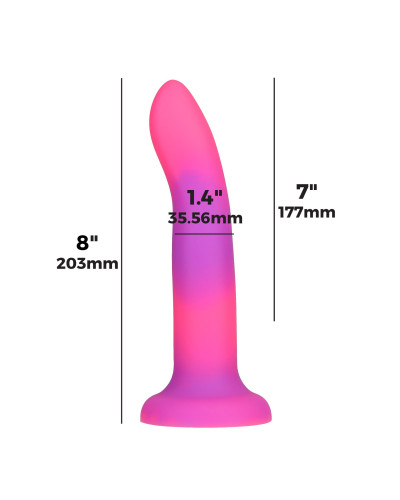 Светящийся в темноте фаллоимитатор ADDICTION Rave 8″ Glow in the Dark Dildo Pink Purple, 20,3 см - Фото №4