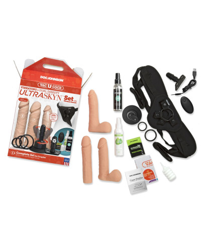 Набір для страпона Doc Johnson Vac-U-Lock VIBRATING Dual Density ULTRASKYN Set: діаметр 3×3,8 см - Фото №8