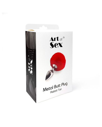 Металевий анальний затор М Art of Sex - Metal Butt plug Rabbit Tail, Червоний - Фото №4