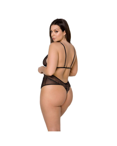 Боди Passion AMBERLY BODY 4XL/5XL black, ассиметричный крой, кружевной лиф, золотая нить - Фото №2