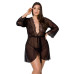 Пеньюар Passion AMBERLY PEIGNOIR 4XL/5XL, black, ажурные декольте и манжеты, широкие рукава - Фото №1