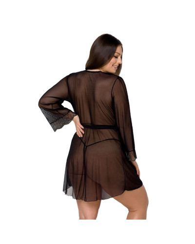 Пеньюар Passion AMBERLY PEIGNOIR 4XL/5XL, black, ажурные декольте и манжеты, широкие рукава - Фото №2