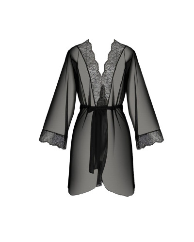 Пеньюар Passion AMBERLY PEIGNOIR 6XL/7XL, black, ажурные декольте и манжеты, широкие рукава - Фото №3