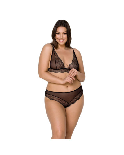 Комплект белья Passion AMBERLY SET 6XL/7XL black, лиф, трусики бразилиана, люрексовая нить - Фото №1