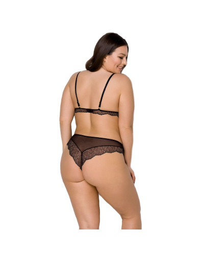 Комплект белья Passion AMBERLY SET 6XL/7XL black, лиф, трусики бразилиана, люрексовая нить - Фото №2