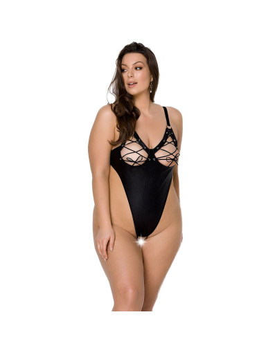 Боді з екошкіри Passion CELINE BODY 6XL/7XL black, з доступом, відкритий - Фото №1