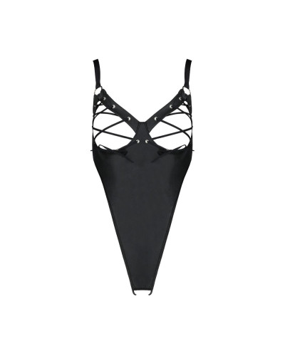 Боді з екошкіри Passion CELINE BODY 6XL/7XL black, з доступом, відкритий - Фото №3