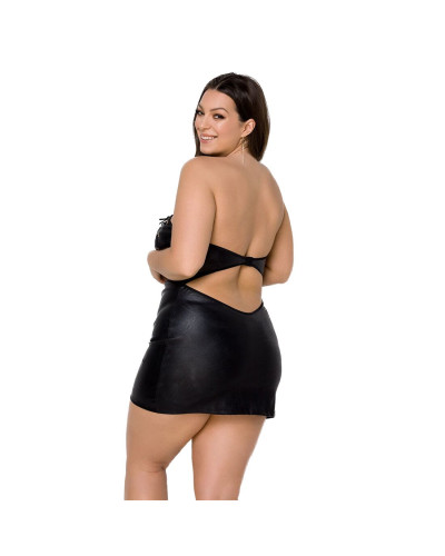 Мінісукня з екошкіри Passion CELINE CHEMISE 4XL/5XL, black, шнурівка, трусики в комплекті - Фото №2