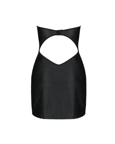 Мінісукня з екошкіри Passion CELINE CHEMISE 4XL/5XL, black, шнурівка, трусики в комплекті - Фото №4