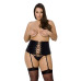 Пояс-корсет з екошкіри Passion CELINE SET with Open Bra 4XL/5XL, black, шнурівка, пажі, стрінги - Фото №1