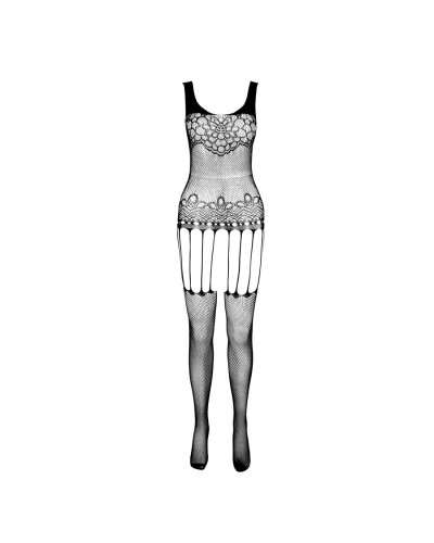 Бодістокінг Passion ECO BS001 One Size black, з доступом, імітація підв’язок, флористичний декор - Фото №3