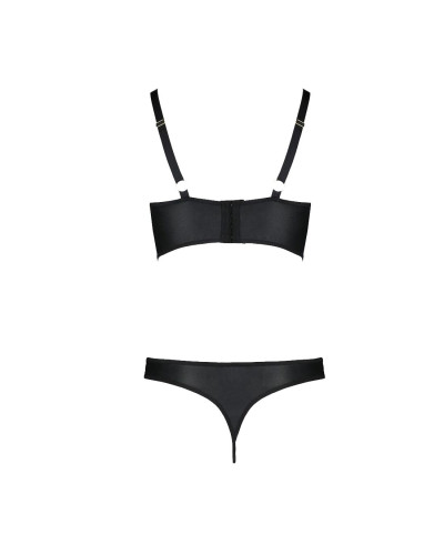 Комплект з екошкіри Passion MALWIA BIKINI 4XL/5XL black, з люверсами та ремінцями, бра, трусики - Фото №4