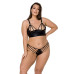Комплект з екошкіри Passion MALWIA BIKINI 6XL/7XL black, з люверсами та ремінцями, бра, трусики - Фото №1